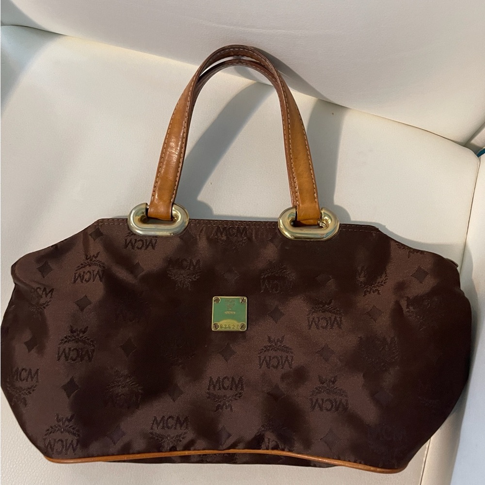 MCM Handbag Brown Logogram Nylon Logo Bag